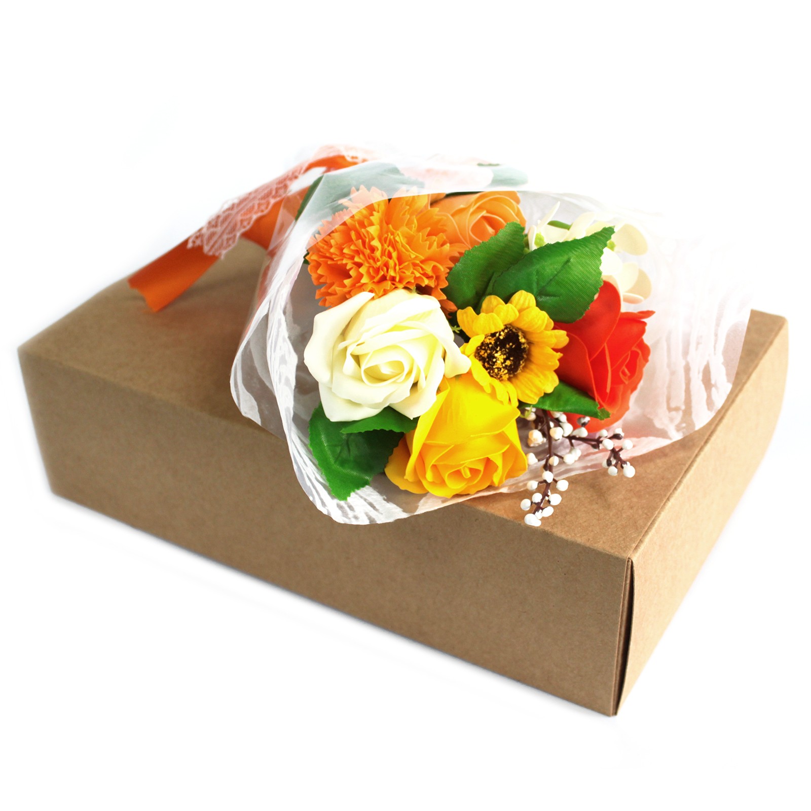 Fiori di sapone a bouquet con confezione - Arancio