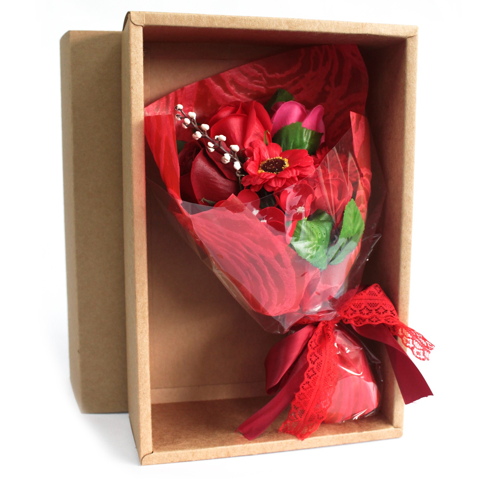 Fiori di sapone a bouquet con confezione - Rosso