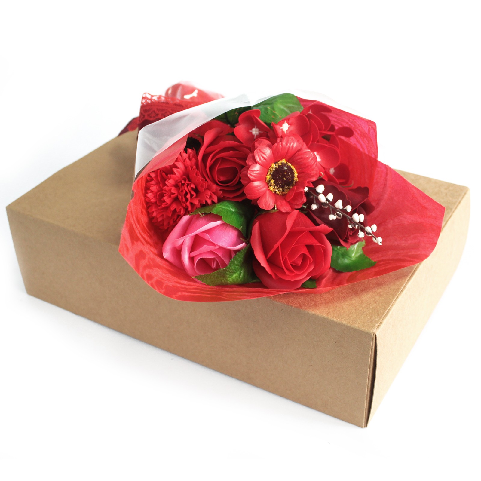 Fiori di sapone a bouquet con confezione - Rosso